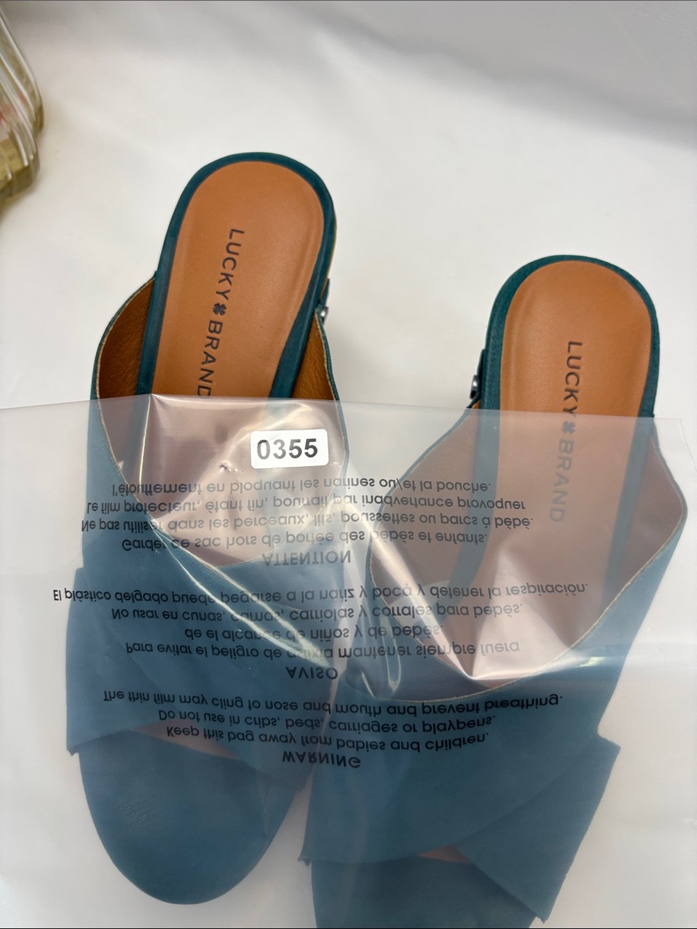 Lucky Brand Women’s 6 Teal Crisscross Leather Platform Mules #355 - Picture 12 of 12